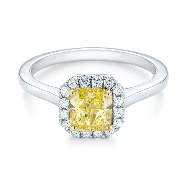 Yellow And White Diamond Halo Engagement Ring - Flat View -  104143