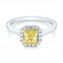 Yellow And White Diamond Halo Engagement Ring - Flat View -  104143 - Thumbnail