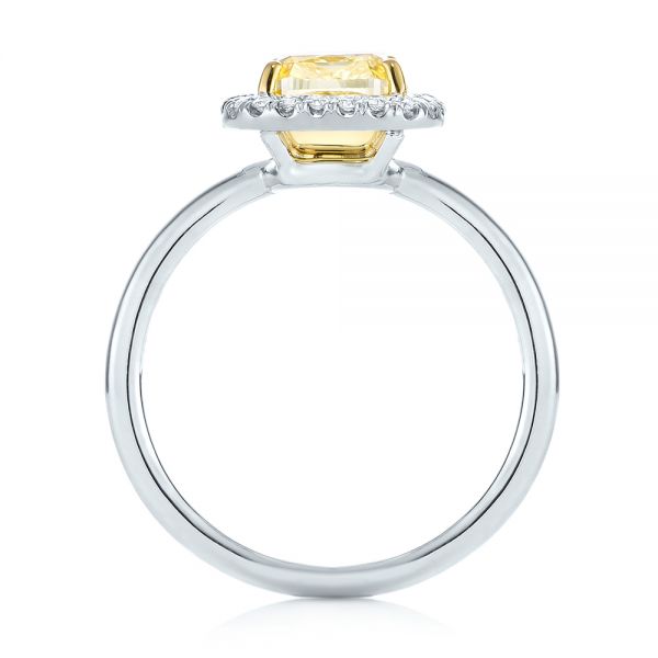 Platinum Yellow And White Diamond Halo Engagement Ring - Front View - 104135