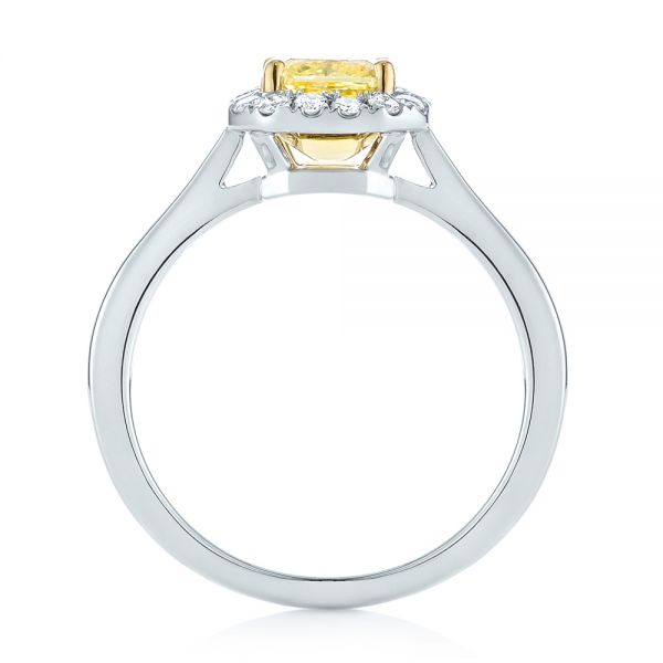 Yellow And White Diamond Halo Engagement Ring - Front View -  104143