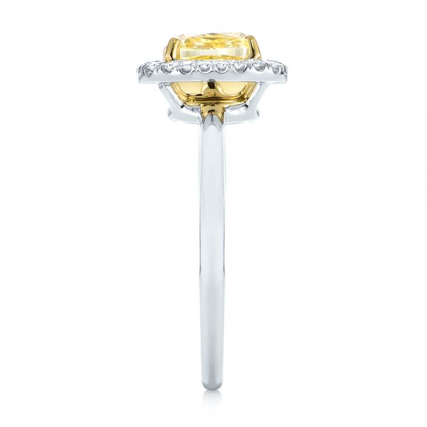 14k White Gold 14k White Gold Yellow And White Diamond Halo Engagement Ring - Side View -  104135