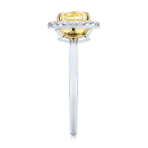 Platinum Yellow And White Diamond Halo Engagement Ring - Side View - 104135