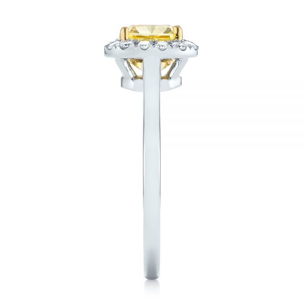 Yellow And White Diamond Halo Engagement Ring - Side View -  104143