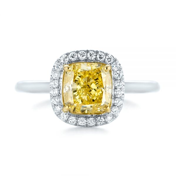  Platinum Yellow And White Diamond Halo Engagement Ring - Top View -  104135