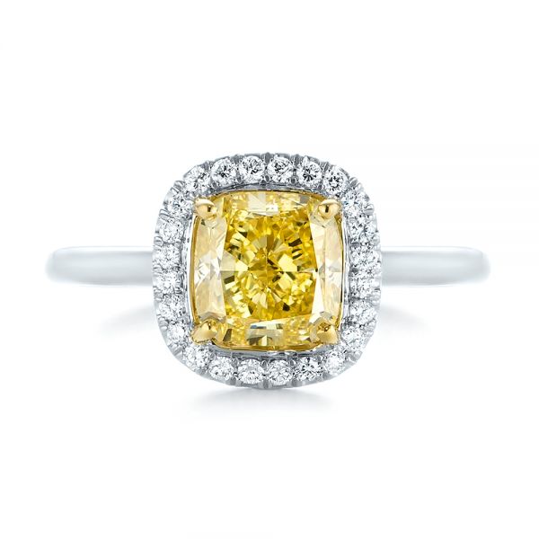 Platinum Yellow And White Diamond Halo Engagement Ring - Top View - 104135