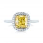 18k White Gold 18k White Gold Yellow And White Diamond Halo Engagement Ring - Top View -  104135 - Thumbnail