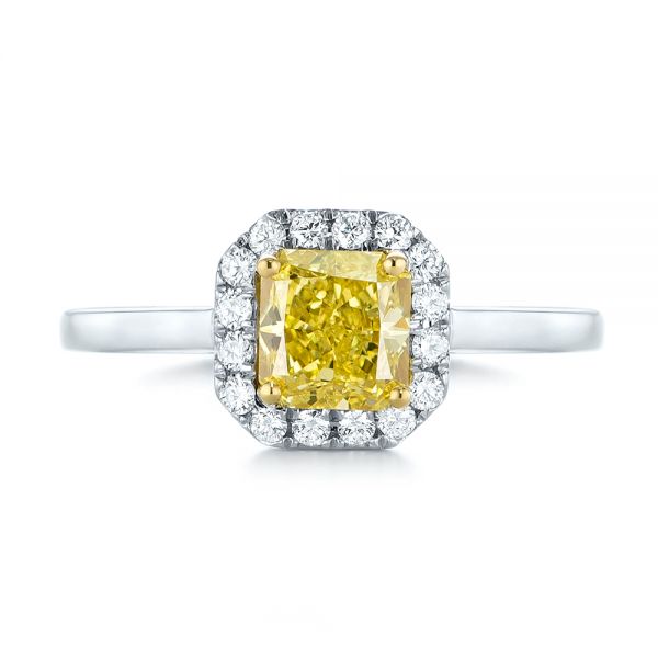 Yellow And White Diamond Halo Engagement Ring - Top View -  104143