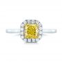 Yellow And White Diamond Halo Engagement Ring - Top View -  104143 - Thumbnail