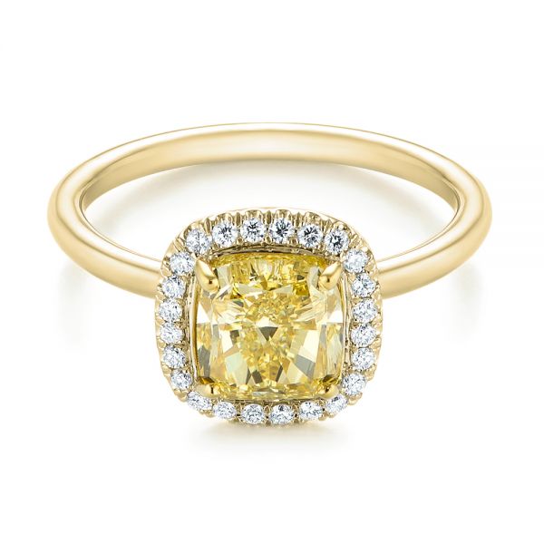 14k Yellow Gold 14k Yellow Gold Yellow And White Diamond Halo Engagement Ring - Flat View -  104135