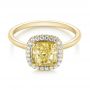 18k Yellow Gold 18k Yellow Gold Yellow And White Diamond Halo Engagement Ring - Flat View -  104135 - Thumbnail