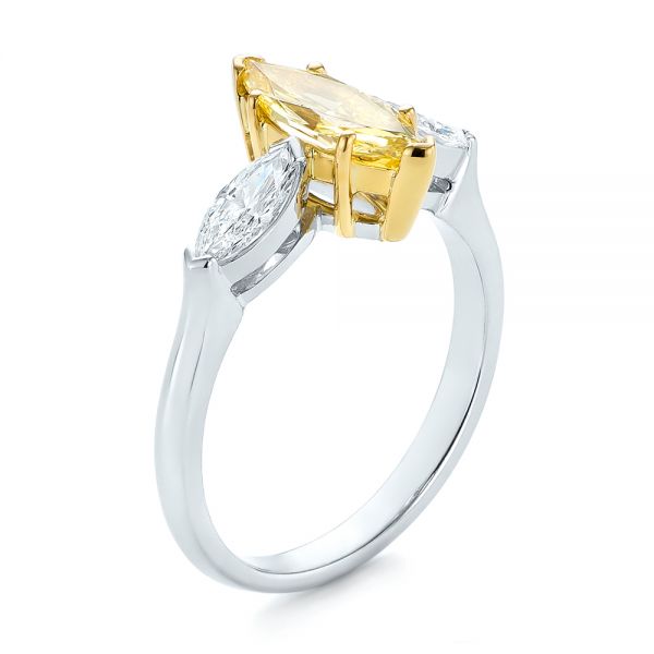 Yellow And White Marquise Diamond Engagement Ring - Three-Quarter View -  104141