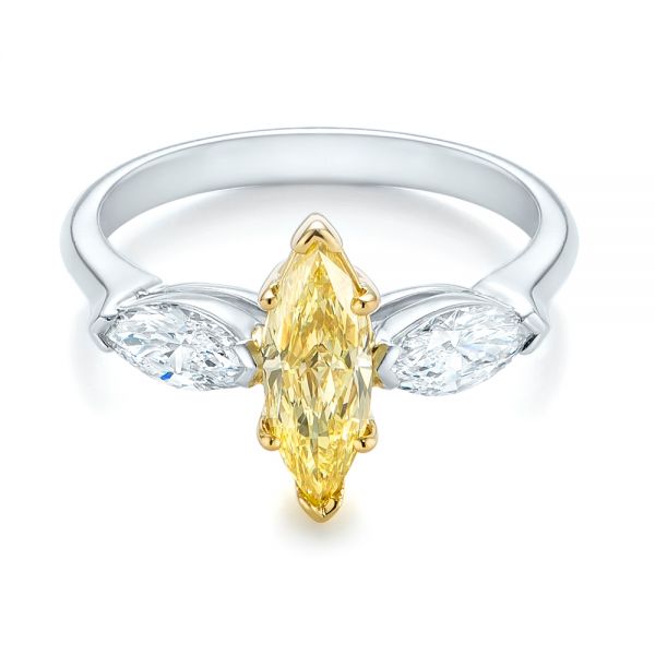 Yellow And White Marquise Diamond Engagement Ring - Flat View -  104141