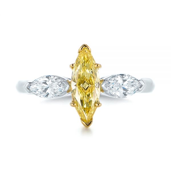 Yellow And White Marquise Diamond Engagement Ring - Top View -  104141