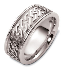 Men's Engraved 18k White Gold Band - front perspective