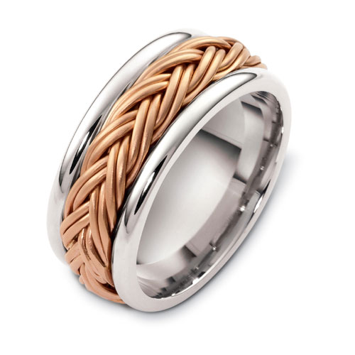 Men's Braided Two-Tone Gold Band - front perspective