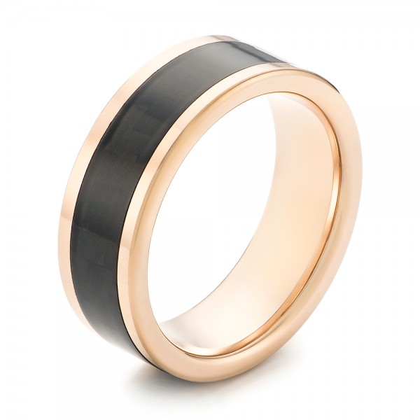 Rose Tungsten And Black Carbon Fiber Wedding Band - Three-Quarter View -  102715