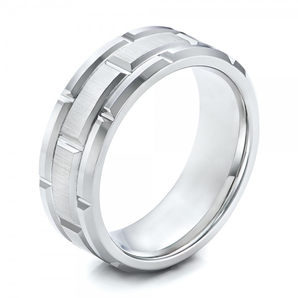 Men's Beveled White Tungsten Band - Three-Quarter View -  101202