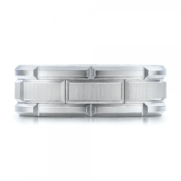 Men's Beveled White Tungsten Band - Top View -  101202