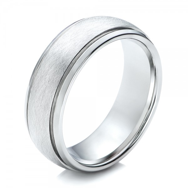 Men's Wire Brushed Finish White Tungsten Band - Three-Quarter View -  101199