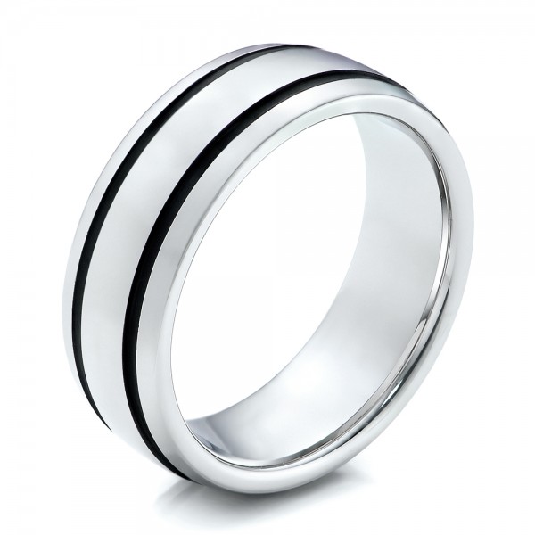 Men's White Tungsten With Black Antique Band - Three-Quarter View -  101200