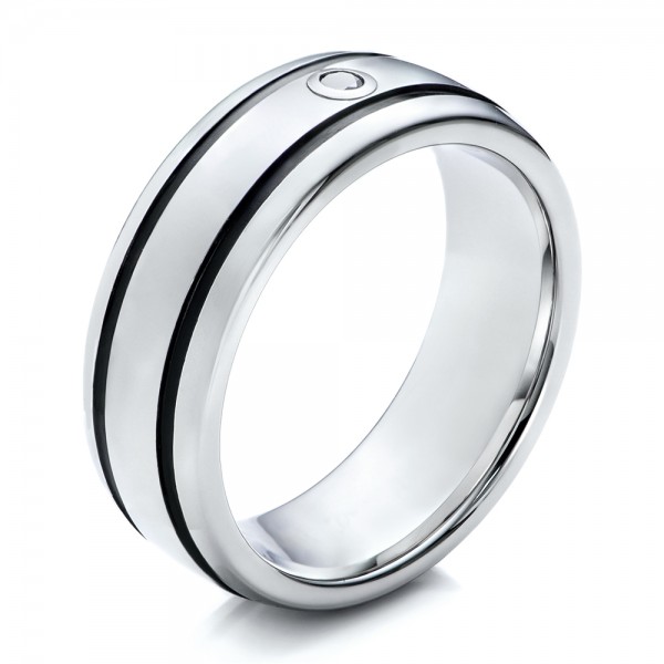 Men's Black and White Tungsten Band - Image