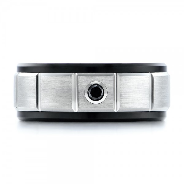 Men's Black And White Brushed Finish Tungsten Band - Top View -  101185