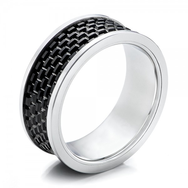 Men's Black And White Tungsten Band - Three-Quarter View -  101209