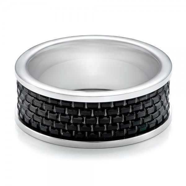 Men's Black And White Tungsten Band - Flat View -  101209