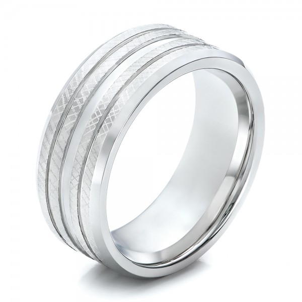 Men's Florentine Finish White Tungsten Band - Three-Quarter View -  101204