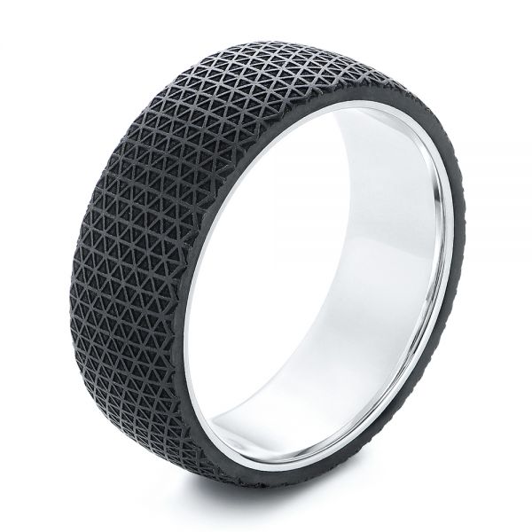 Black Carbon Fiber Men's Wedding Ring - Three-Quarter View -  106243