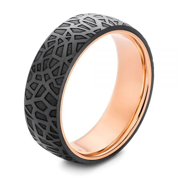 Black Carbon Fiber and Rose Gold Men's Wedding Ring - Image