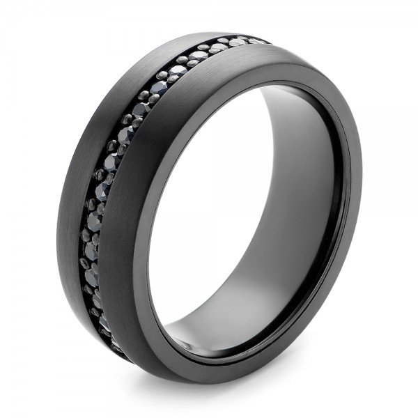 Men's 1/10 ctw Black Diamond Black Tungsten Grooved 8MM Wedding Band -  Men's Ring - Walmart.com