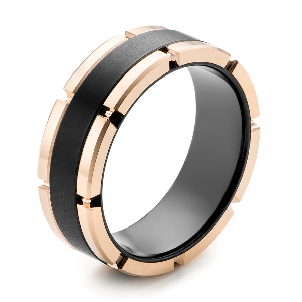 Black And Rose Tungsten Carbide Wedding Band - Three-Quarter View -  102683