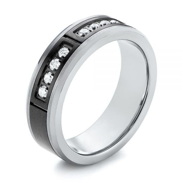 Black And White Tungsten Men's Wedding Band - Three-Quarter View -  103880