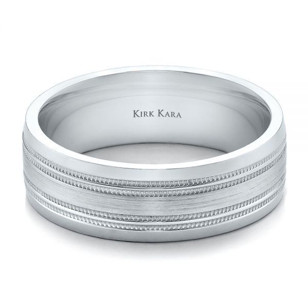 18k White Gold Brushed Finish Men's Wedding Band - Kirk Kara - Flat View -  100670