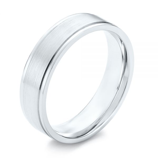 14k White Gold Brushed Men's Wedding Band - Three-Quarter View - 103021