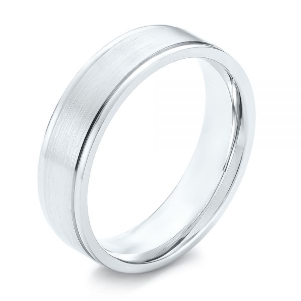 14k White Gold Brushed Men's Wedding Band - Three-Quarter View -  103021