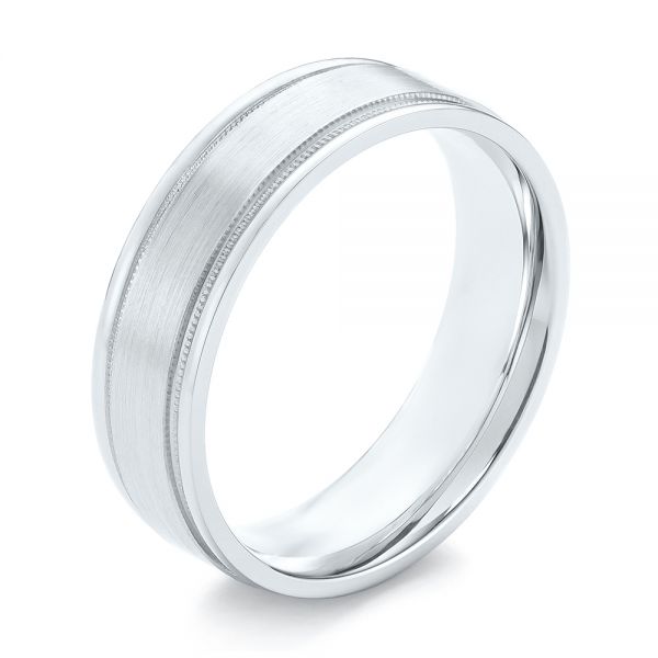 14k White Gold Brushed Men's Wedding Band - Three-Quarter View -  103026