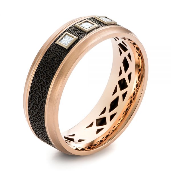 Carbon Fiber, Gold and Diamond Wedding Band - Image