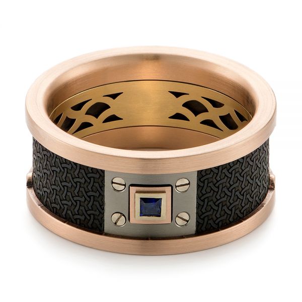 Carbon Fiber Inlay Blue Sapphire Wedding Band - Flat View -  103859