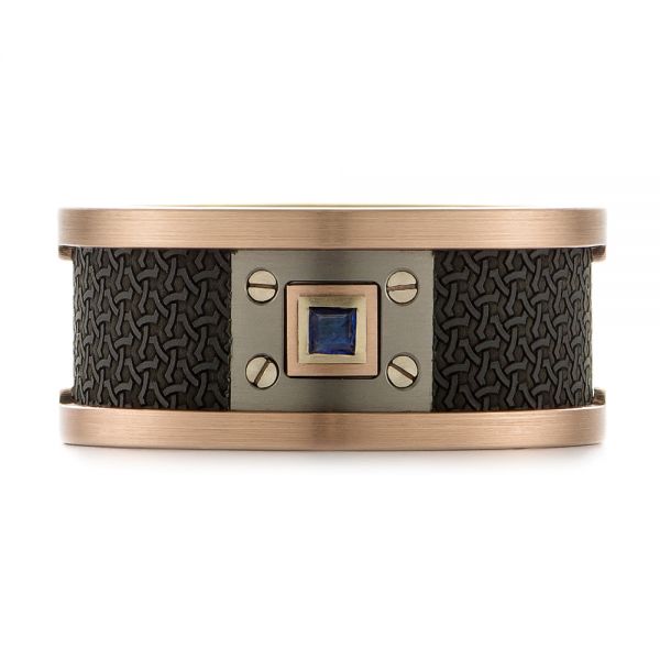 Carbon Fiber Inlay Blue Sapphire Wedding Band - Top View - 103859