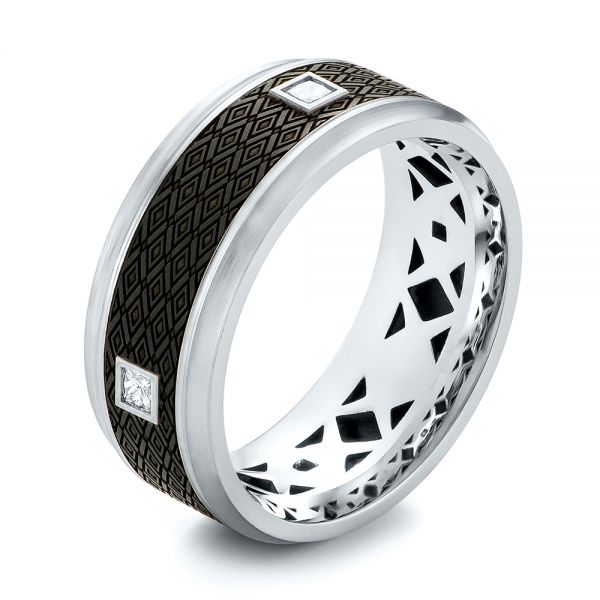 Carbon Fiber Inlay Diamond Wedding Band - Three-Quarter View -  103854