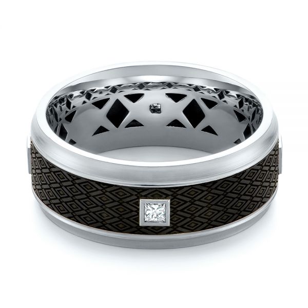 Carbon Fiber Inlay Diamond Wedding Band - Flat View -  103854