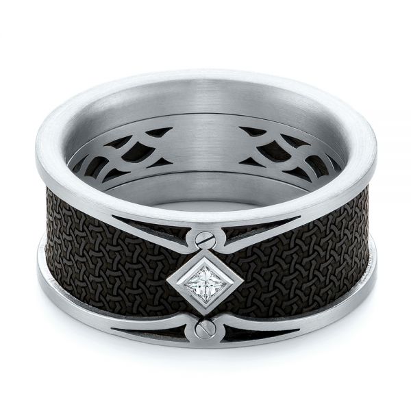 Carbon Fiber Inlay Diamond Wedding Band - Flat View -  103858