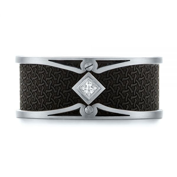 Carbon Fiber Inlay Diamond Wedding Band - Top View -  103858