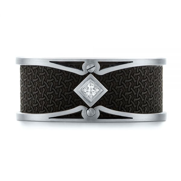 Carbon Fiber Inlay Diamond Wedding Band - Top View -  103858