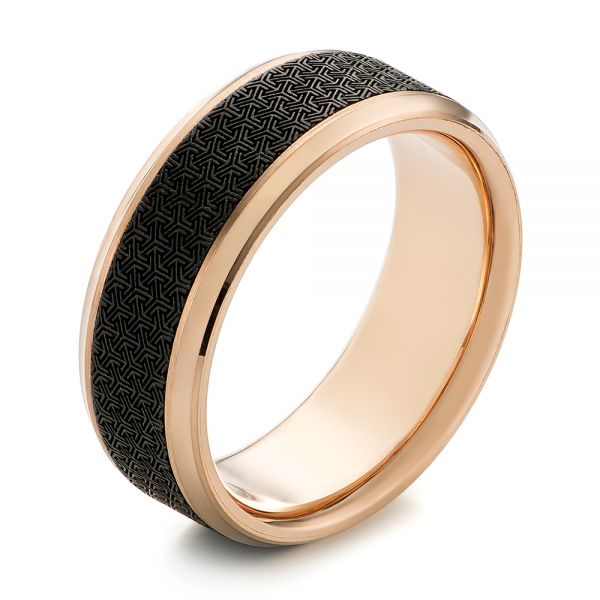 Carbon Fiber Inlay and Gold Wedding Band - Image