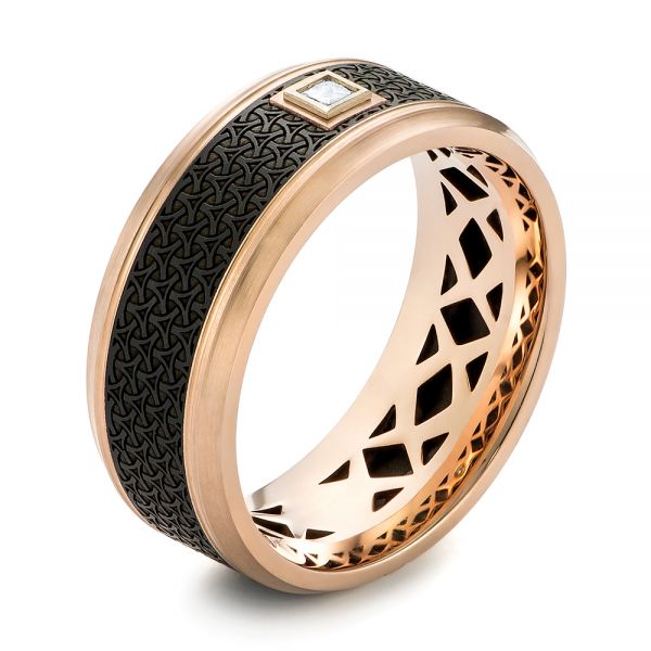 Carbon Fiber Inlay and Gold Wedding Band - Image