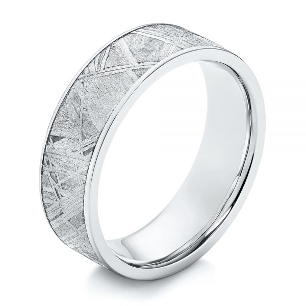 Cobalt Men's Wedding Ring With Meteorite Inlay - Three-Quarter View -  105891