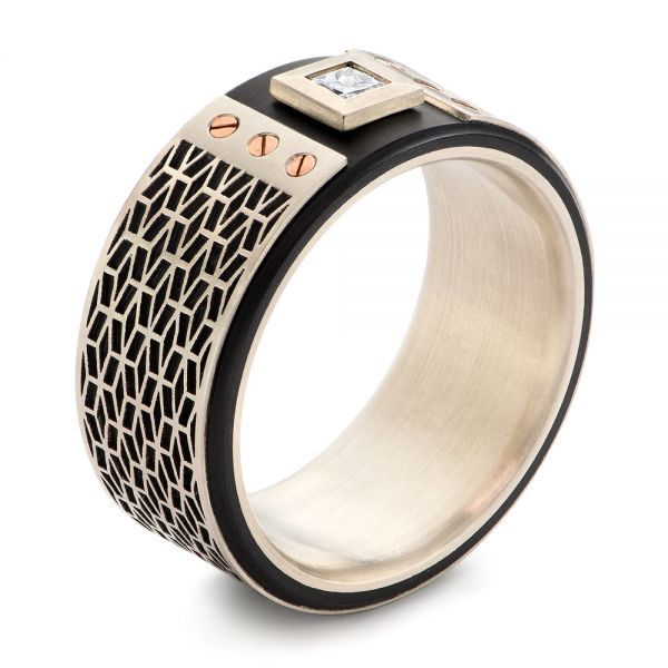 Contemporary Carbon Fiber and White Gold Diamond  Wedding Band - Image